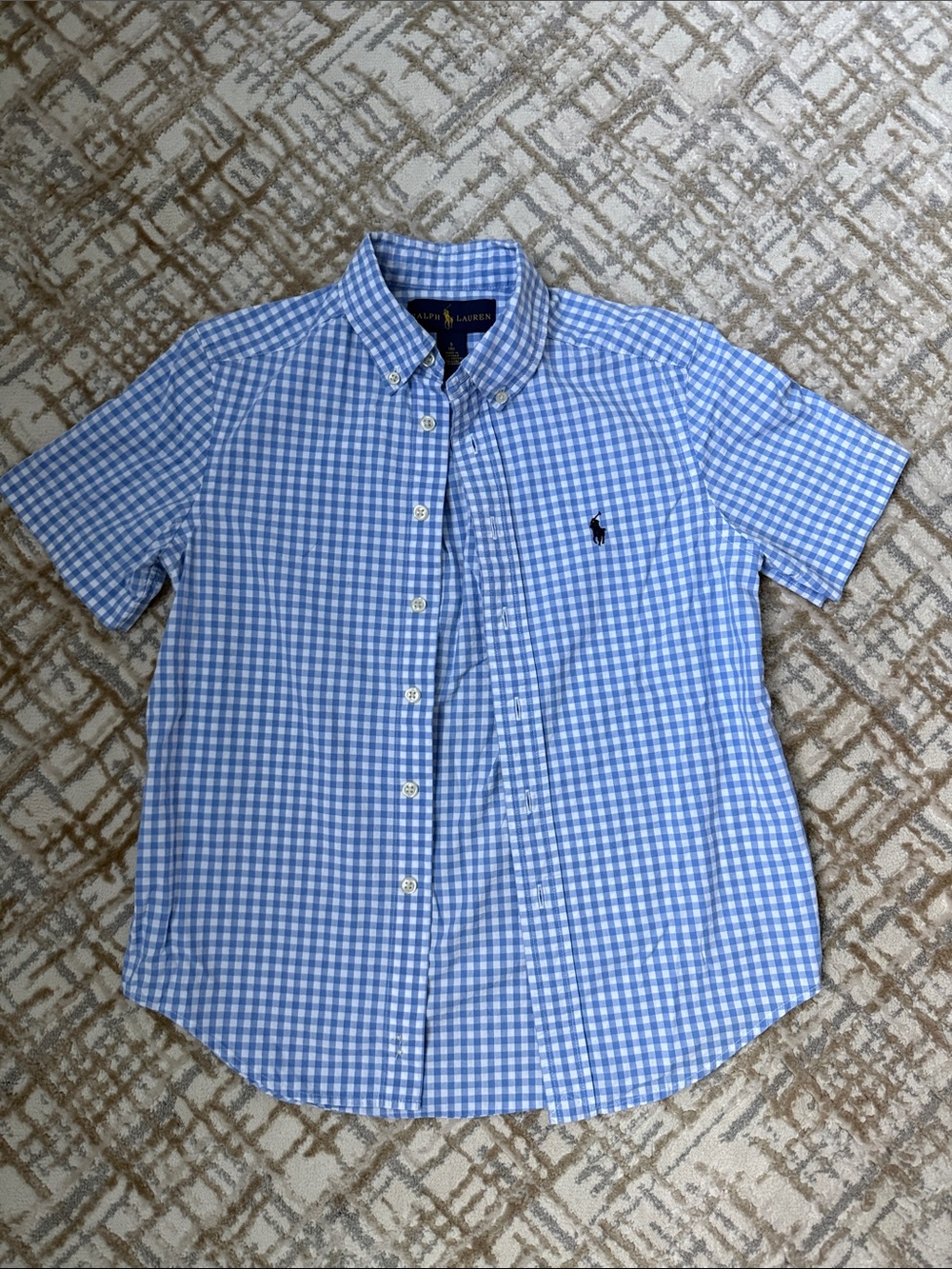Ralph Lauren Light Blue & White Gingham Short-Sleeve Button-Down Shirt
